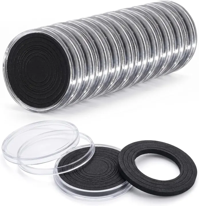 20-Pack Adjustable Coin Capsules with 8-Size Foam Inserts (Coin Holders)